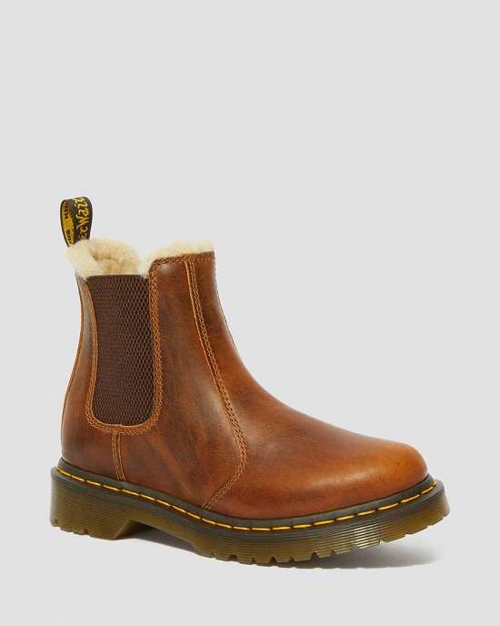 Botas Chelsea Dr. Martens 2976 Leonore Faux Fur Lined Mujer Marrom MX-09783